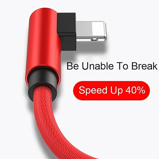 90 Degree USB Cable For IPhone 14 13 12 11 X 8 7 7plus 6 6S 5 Fast Charging Cable For IPad USB Charger Cable L Type Data Cable