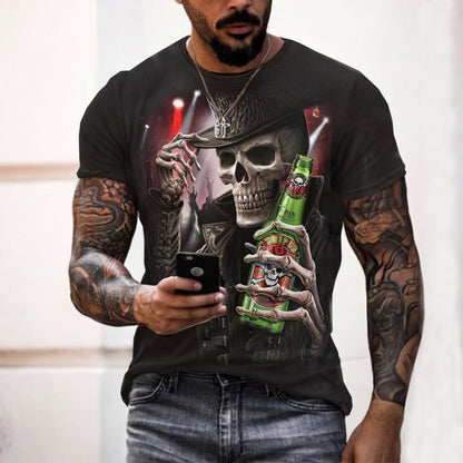 Download main imagesDownload variant imagesDownload description imagesSkull pattern men's t-shirt horror O-neck t-shirt summer fashion top boy clothing large size streetwear men's hip hop 3D shirt