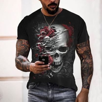 Download main imagesDownload variant imagesDownload description imagesSkull pattern men's t-shirt horror O-neck t-shirt summer fashion top boy clothing large size streetwear men's hip hop 3D shirt