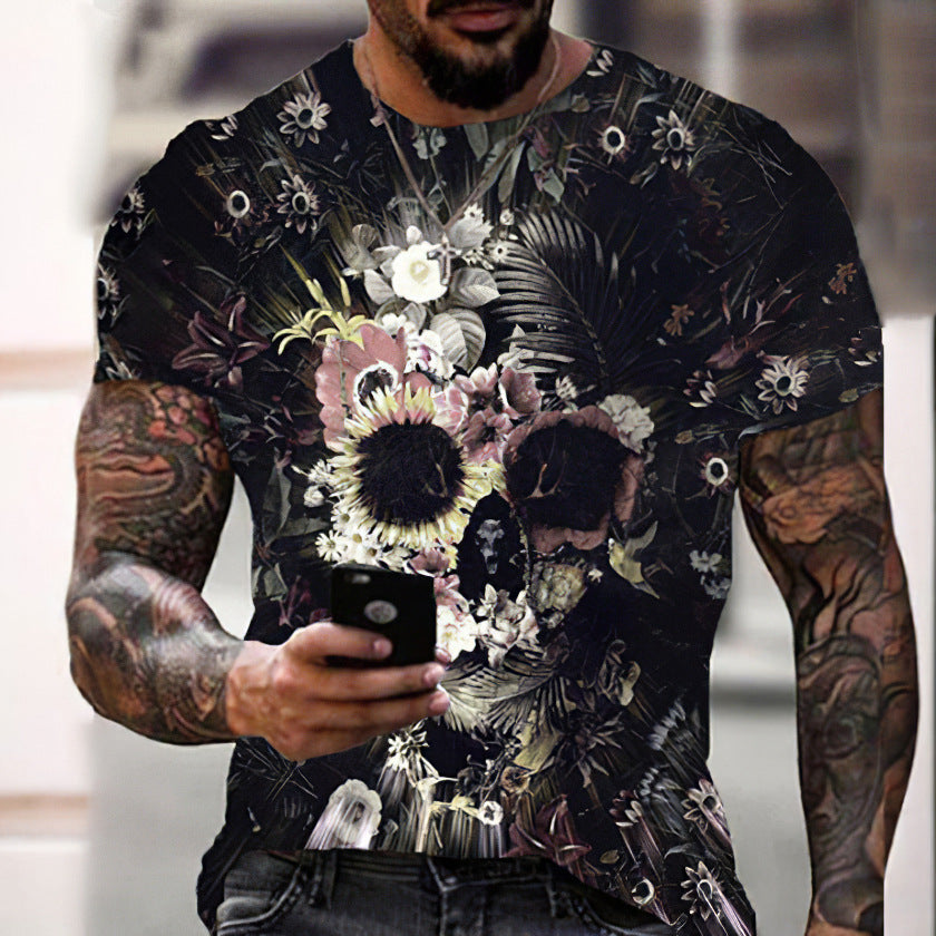 Download main imagesDownload variant imagesDownload description imagesSkull pattern men's t-shirt horror O-neck t-shirt summer fashion top boy clothing large size streetwear men's hip hop 3D shirt