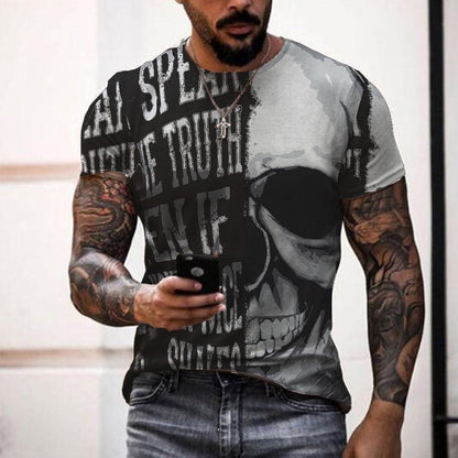 Download main imagesDownload variant imagesDownload description imagesSkull pattern men's t-shirt horror O-neck t-shirt summer fashion top boy clothing large size streetwear men's hip hop 3D shirt