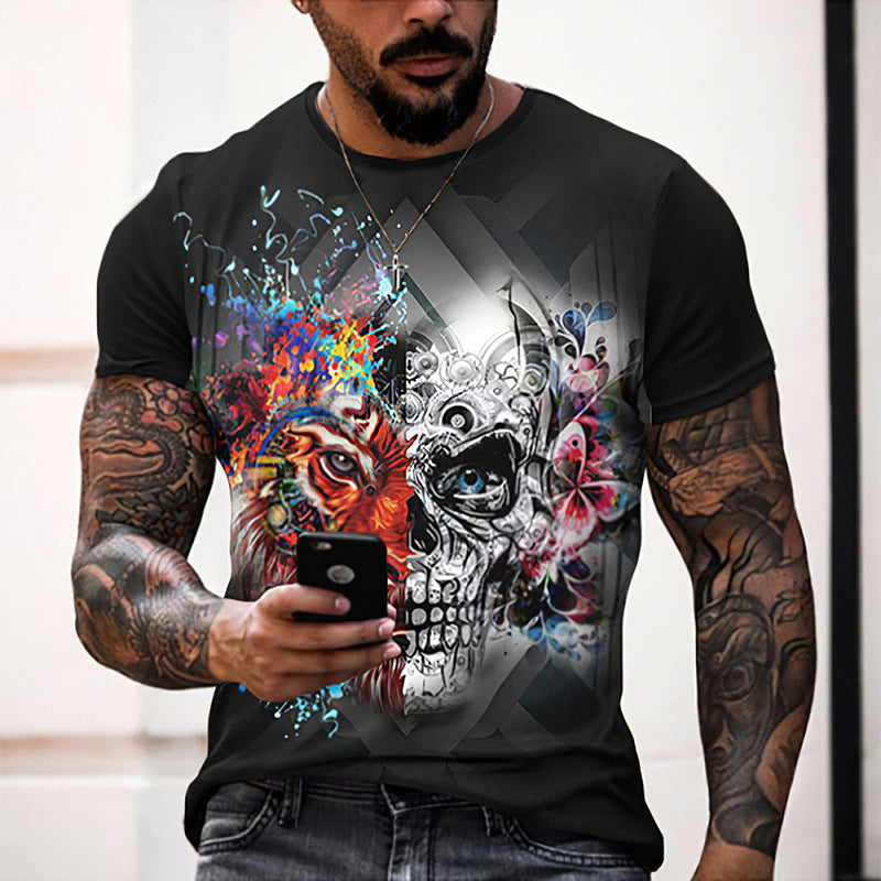 Download main imagesDownload variant imagesDownload description imagesSkull pattern men's t-shirt horror O-neck t-shirt summer fashion top boy clothing large size streetwear men's hip hop 3D shirt