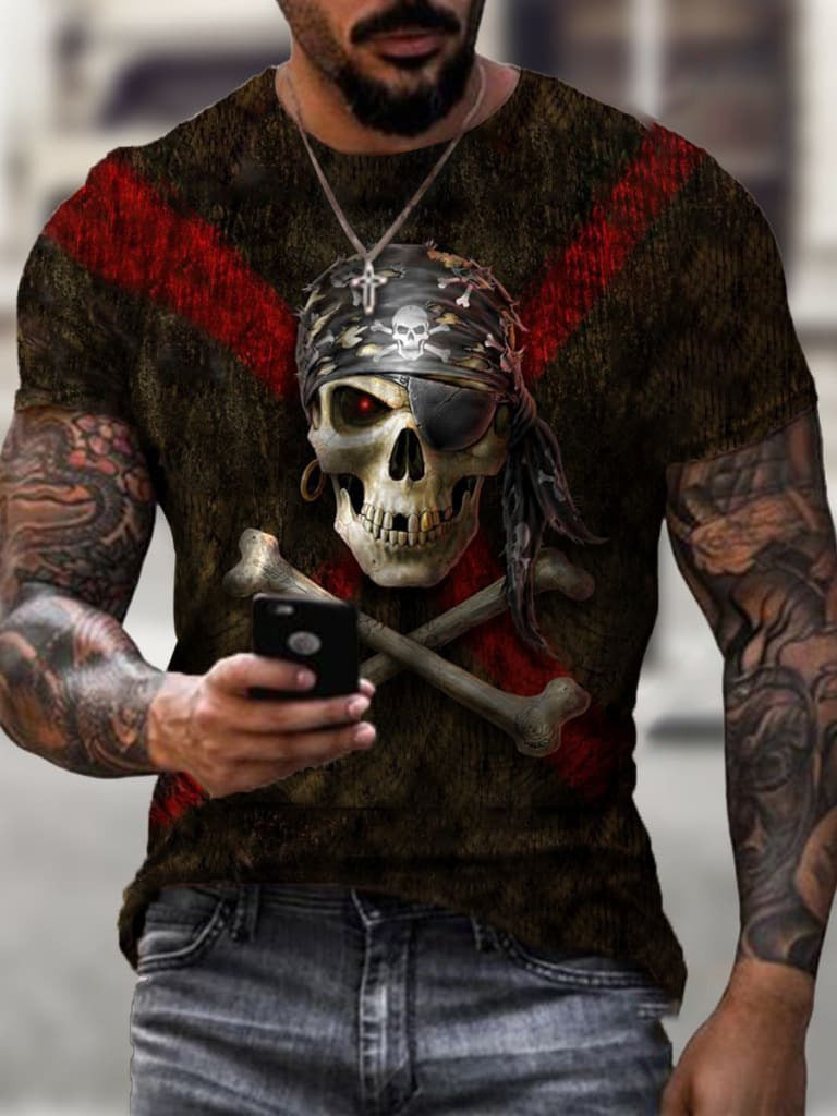 Download main imagesDownload variant imagesDownload description imagesSkull pattern men's t-shirt horror O-neck t-shirt summer fashion top boy clothing large size streetwear men's hip hop 3D shirt