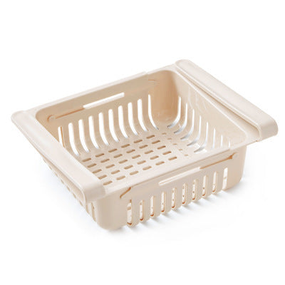 Color: Apricot - Refrigerator Storage Basket Stretchable Multifunction Kitchen Refrigerator Storage Box