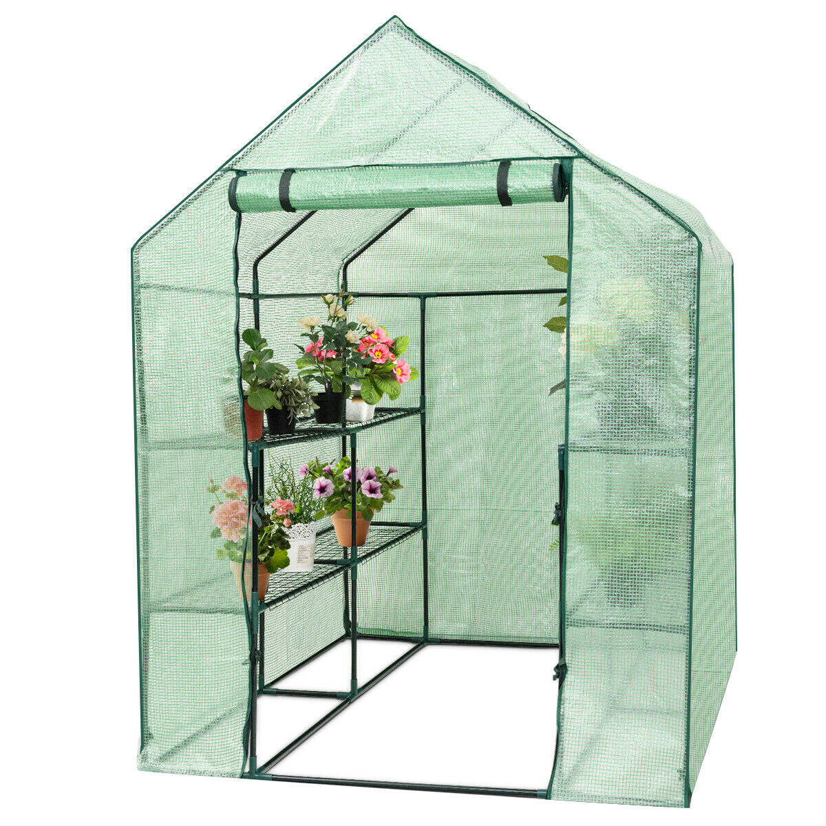 8 shelves Mini Walk In Greenhouse Outdoor Gardening Plant Green House - Color: Green