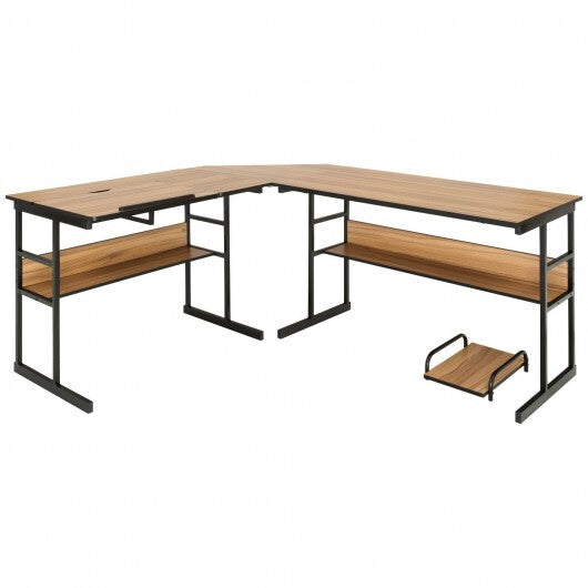 L-Shaped Computer Desk with Tiltable Tabletop-Walnut - Color: Walnut